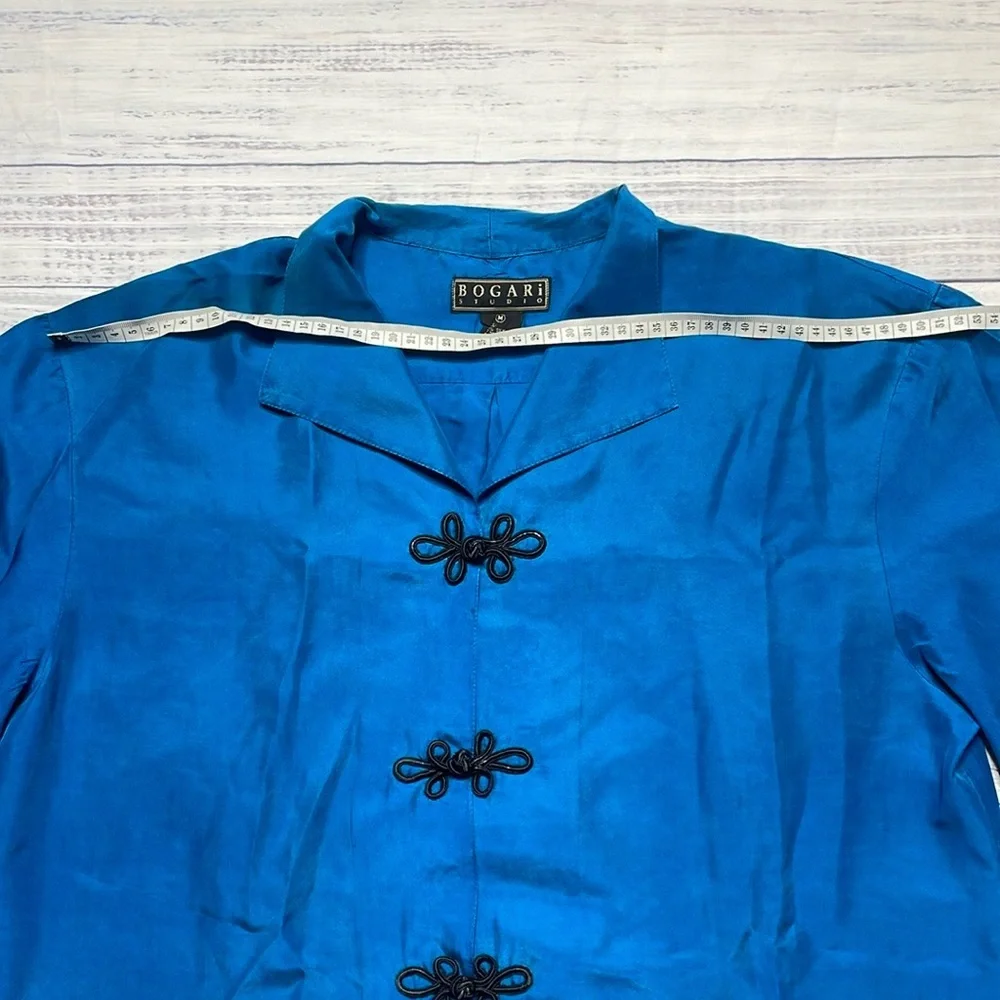 100% Silk Blue Silk Blouse with Knot Buttons - Picture 6 of 16